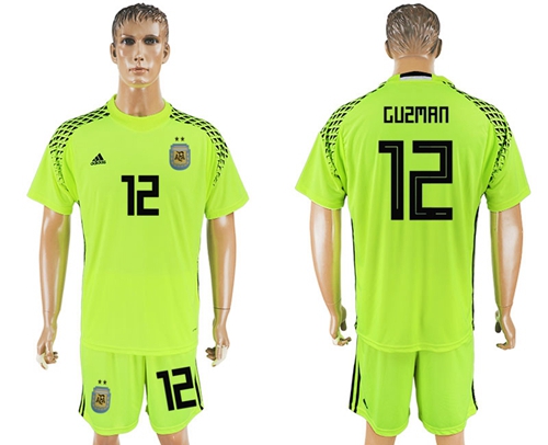 Argentina #12 Guzman Shiny Green Goalkeeper Soccer Country Jersey